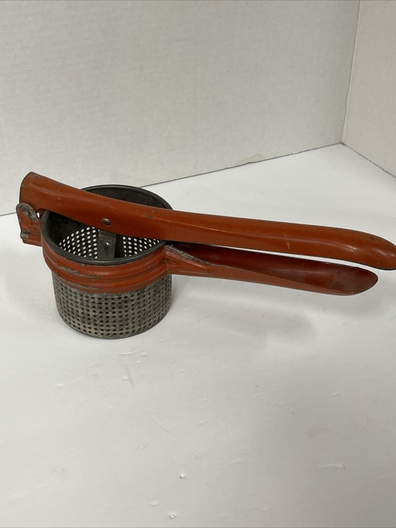 Handy Things Vintage Red Kitchen Sieve Masher Potato Ricer with Red Handle