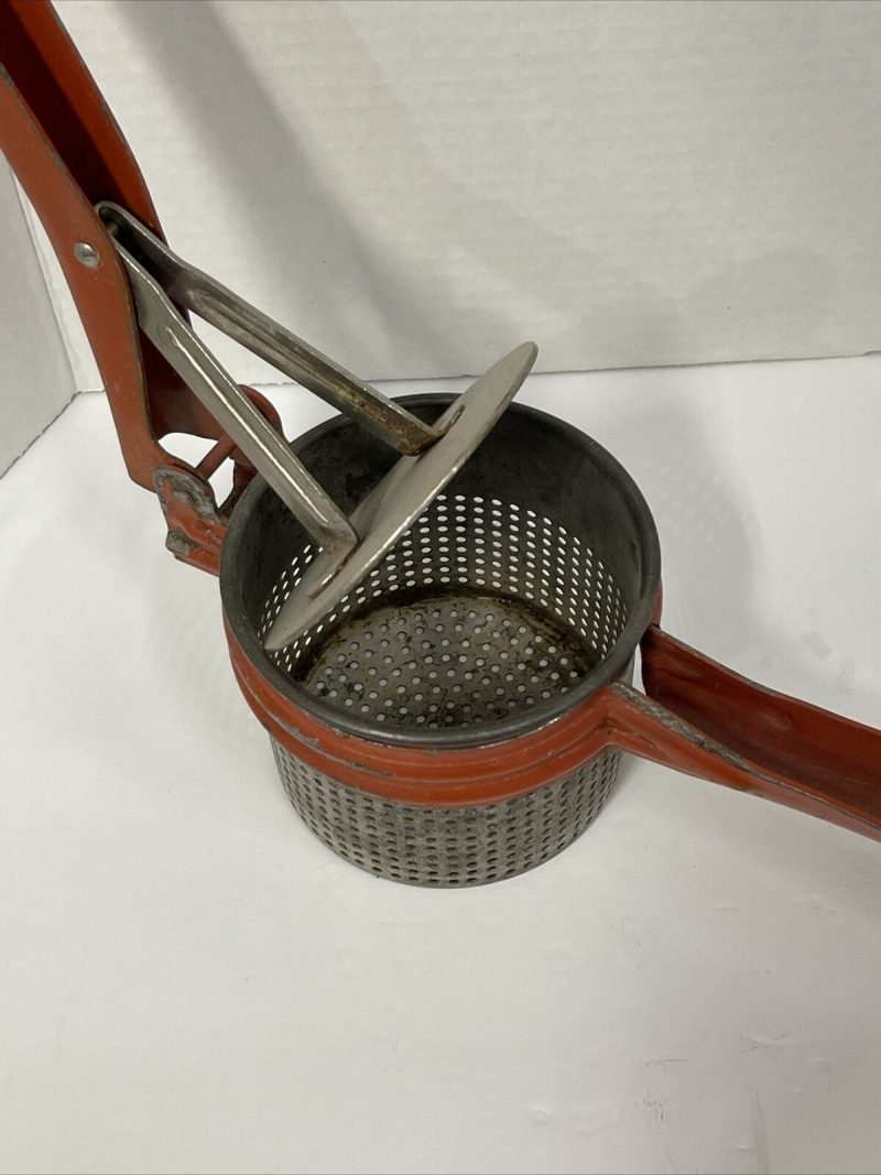 Handy Things Vintage Red Kitchen Sieve Masher Potato Ricer with Red Handle