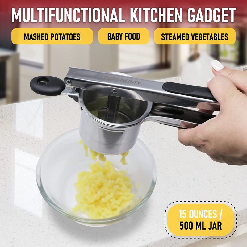 Large 15oz Potato Ricer Heavy Duty Stainless Steel Potato Masher 3 in-1 Gadget ✅