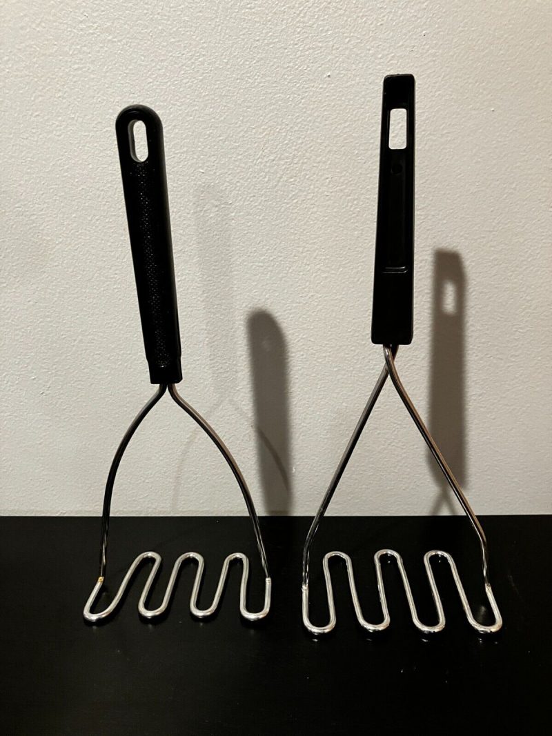 Pair of Vintage Black Plastic Handle Potato Mashers Utensils