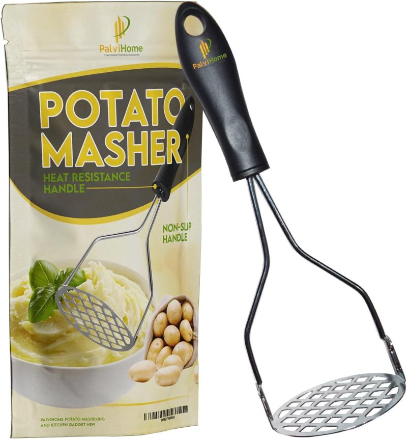 Potato Masher with Non Slip Heat Resistance Handle and Large round Press Plate f