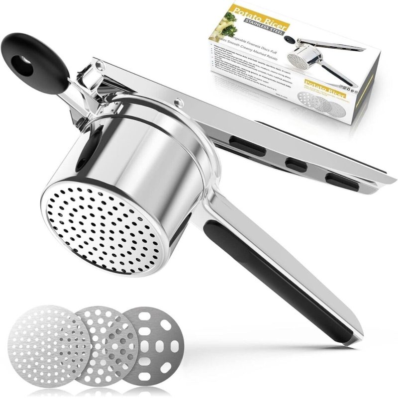 Potato Ricer Press, Heavy Duty Potato Masher With Three Interchangeable Discs