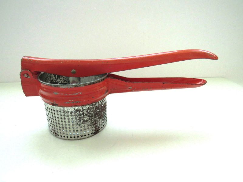 Rustic 1940s Red Handled Potato Ricer Rustic Farmhouse Country Kitchen Puree