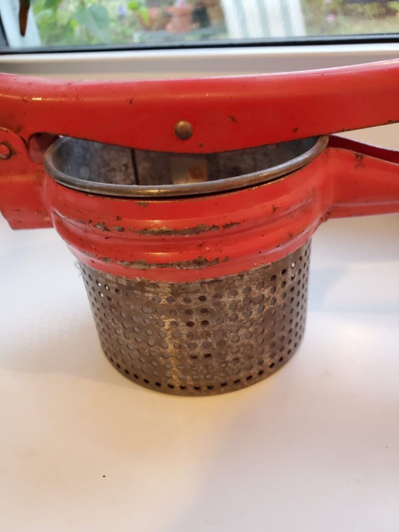 Vintage 40's-50's Metal Potato Ricer Red Handle Frame Masher Strainer Farmhouse