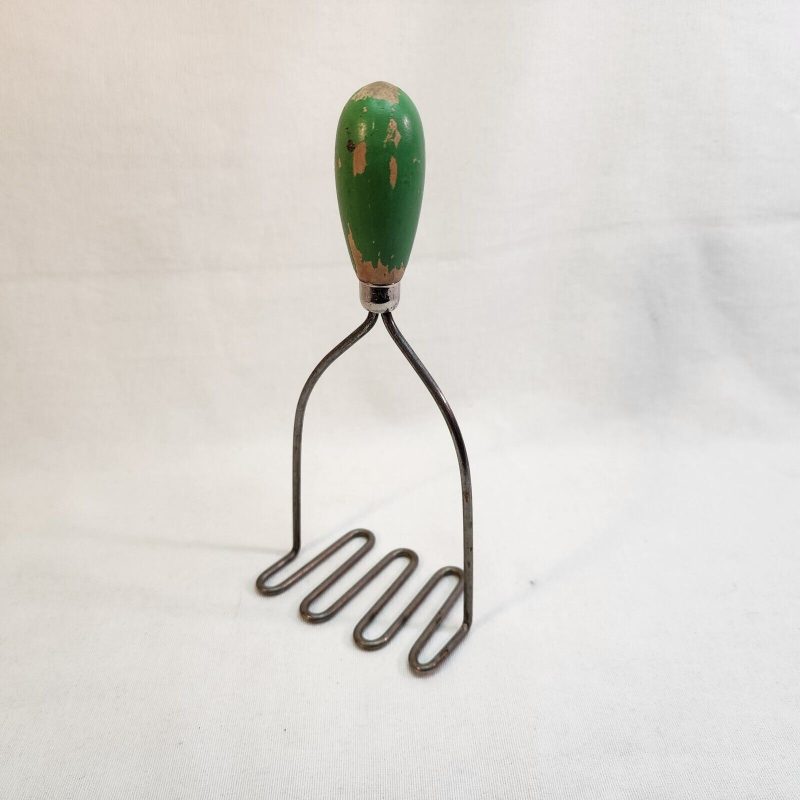 Vintage Antique Potato Masher Wood Green Handle 8" high