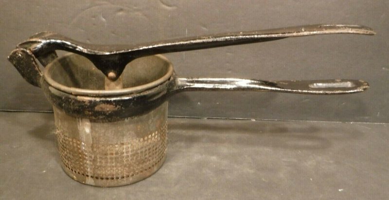 Vintage Metal Potato Masher Strainer Black Painted Metal Handle