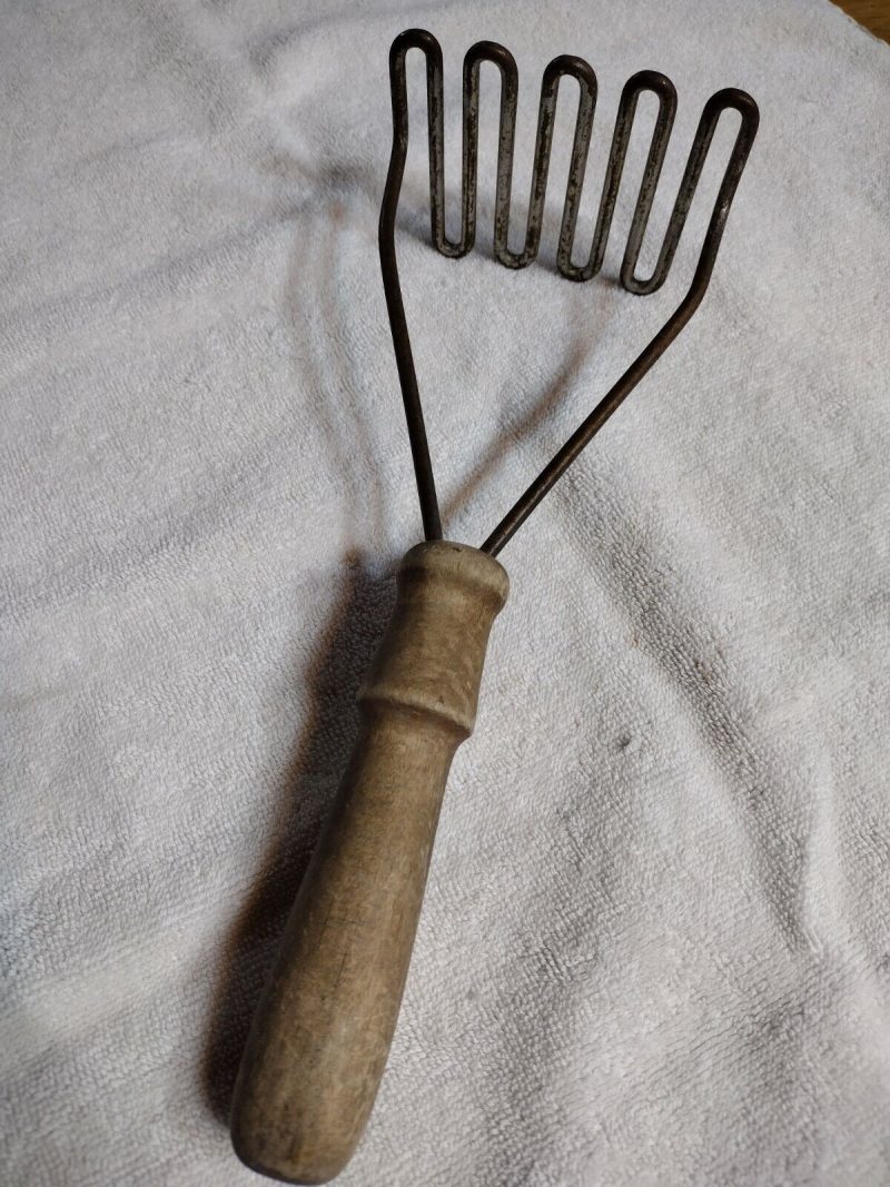 Vintage Potato Masher Metal Base Wood Handle Utensil Tool Rustic Farmhouse