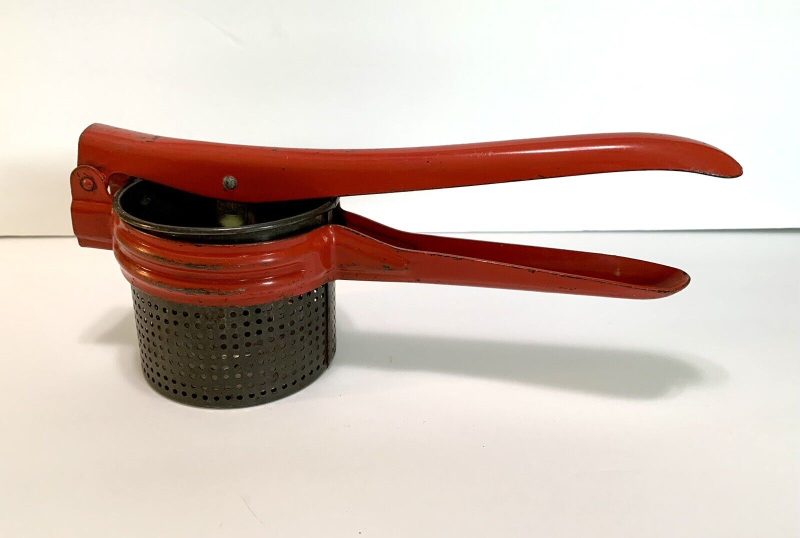 VINTAGE POTATO MASHER RICER ALL METAL RED ENAMEL