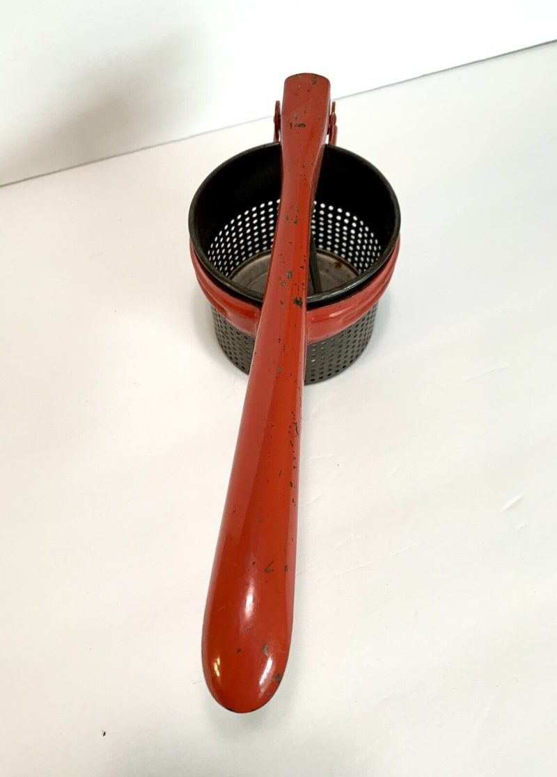 VINTAGE POTATO MASHER RICER ALL METAL RED ENAMEL