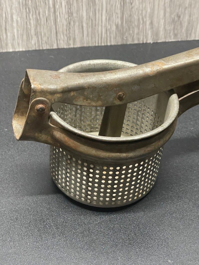 Vintage Potato Ricer Masher Handle Metal Basket Retro Kitchen Utensil 10" long