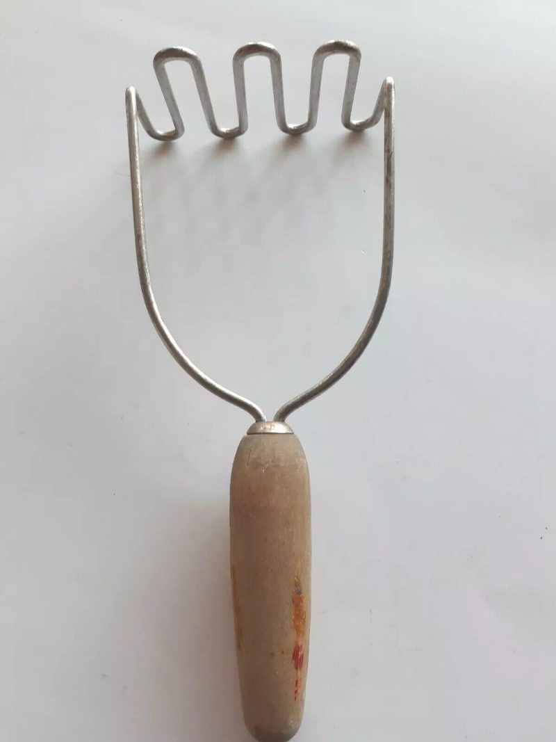 VTG Androck Potato Masher Red Wood Handle Farmhouse Kitchen, Stamped