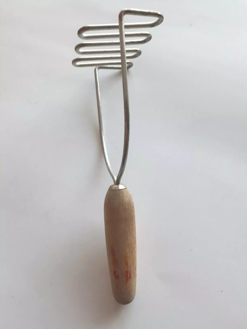 VTG Androck Potato Masher Red Wood Handle Farmhouse Kitchen, Stamped